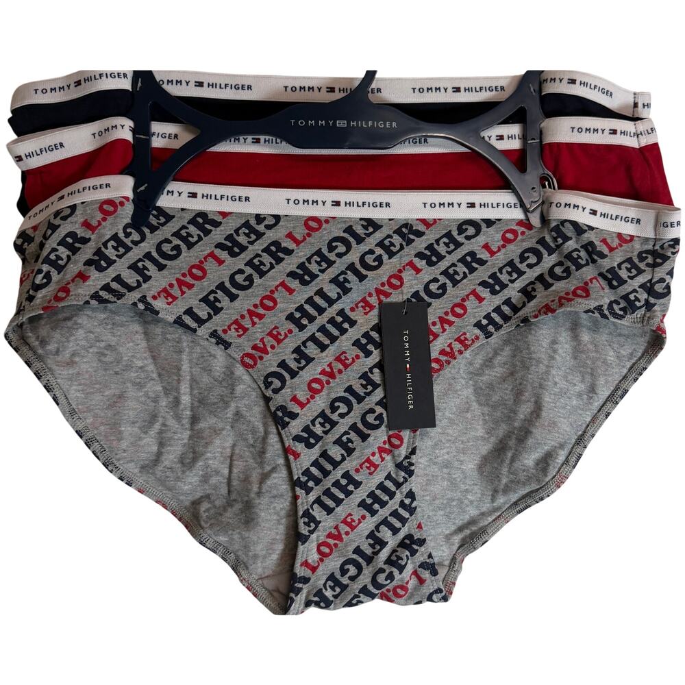 Tommy Hilfiger Womens Bikini Panty 3 Pack XL Cotton Logo Love Print New NWT